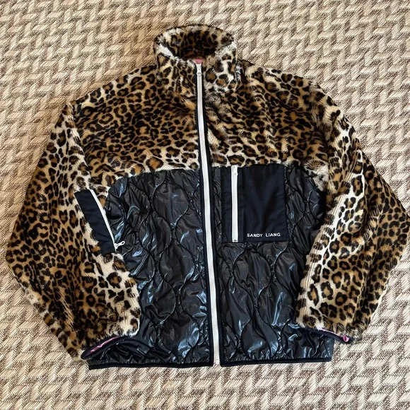 Sandy Liang Jacket - Women's Large Black - Faux Leopard Ski Coat Designer - Picture 3 of 13